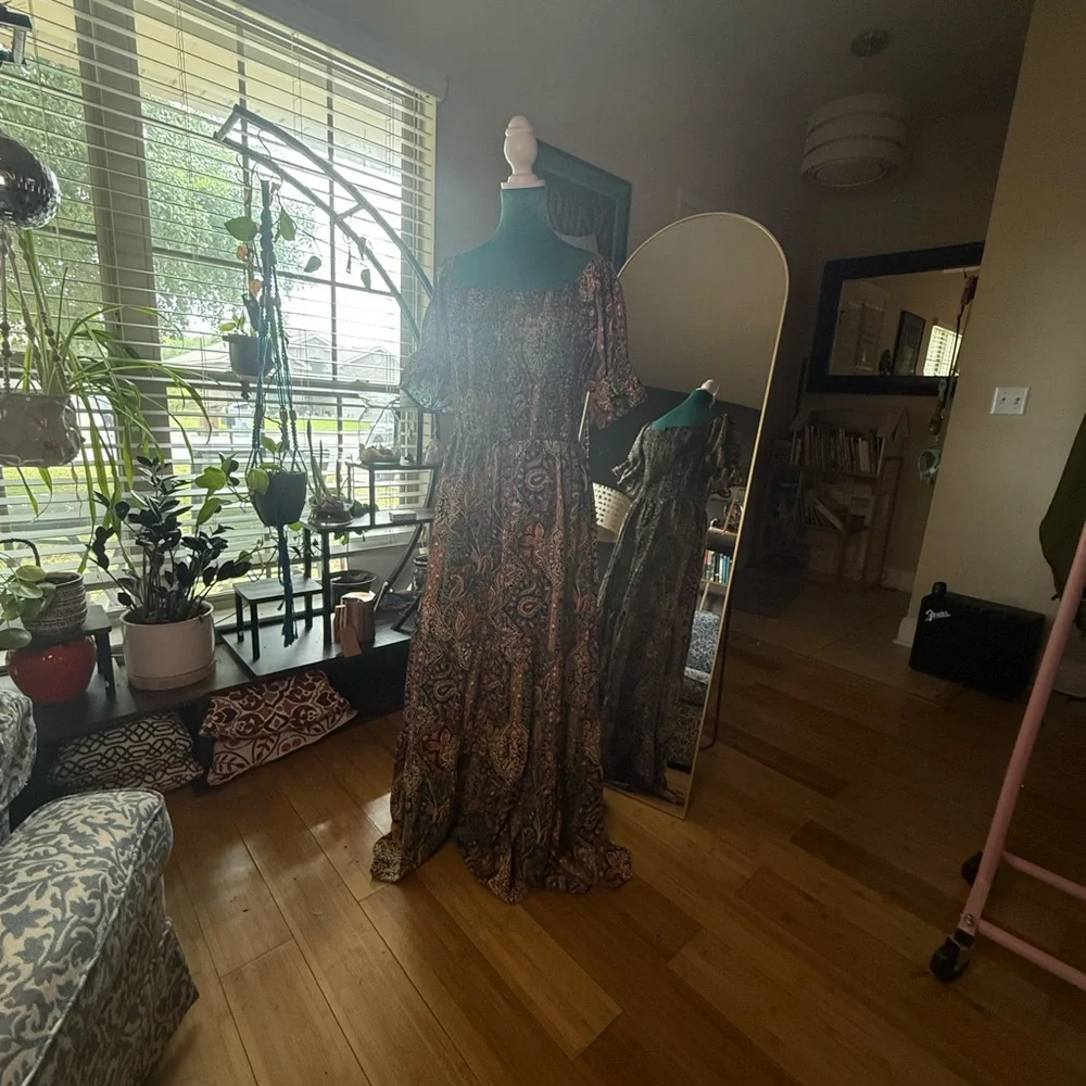 Boho Smocked Paisley Maxi Dress XL - Picture 6 of 8